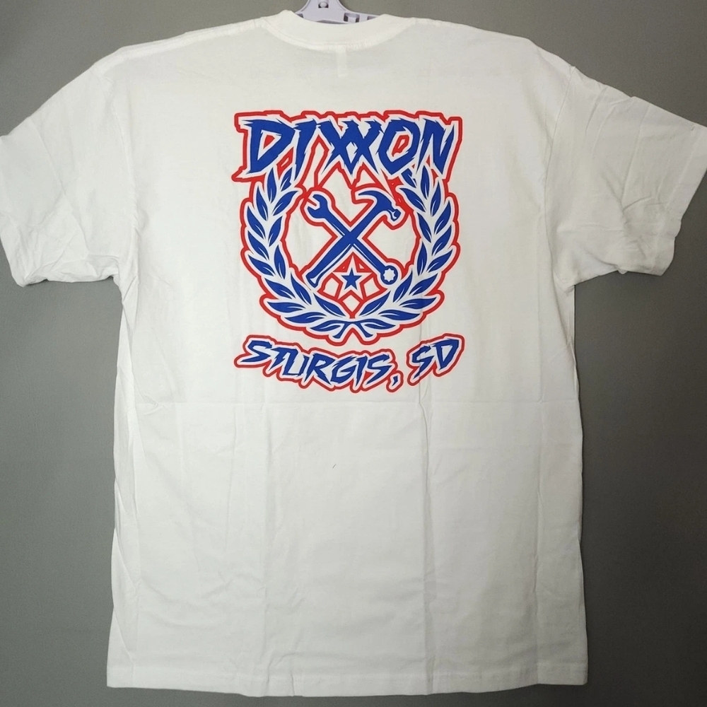 Dixxon Sturgis Motorcycle Rally Sketchy Crest T Shirt Mens L White USA Made